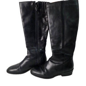 Precis Women's Black Leather Knee High Boots Size 6.5 W Wide Zip Stretch Tall